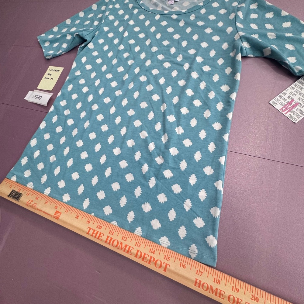 LuLaRoe Gigi Teal White Ditsy Dot Print Tunic Top Shirt Size M - Picture 6 of 10